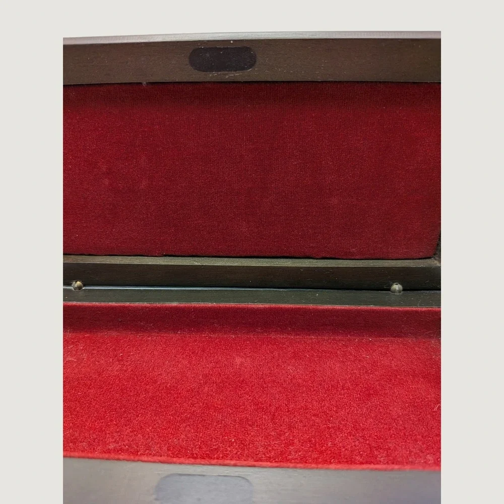 Black Wooden Jewelry Valet Box Red Lining Magnetic Closure Organizer VTG